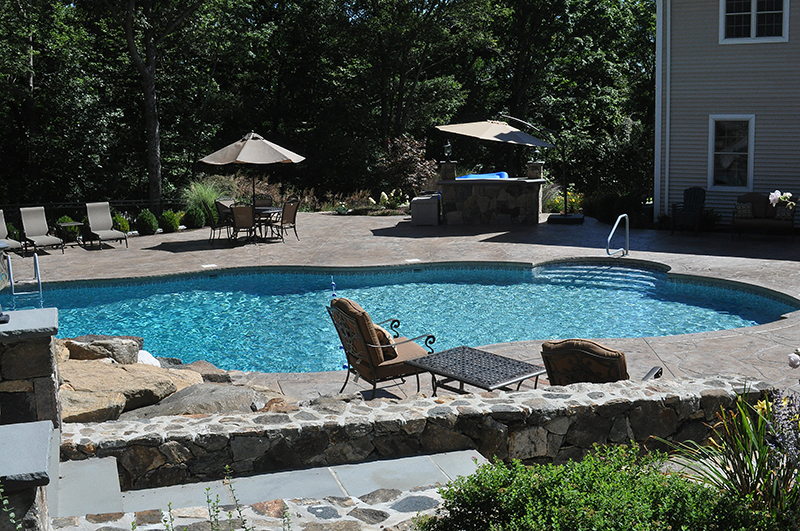 Swimming pool and stamped concrete project example 112
